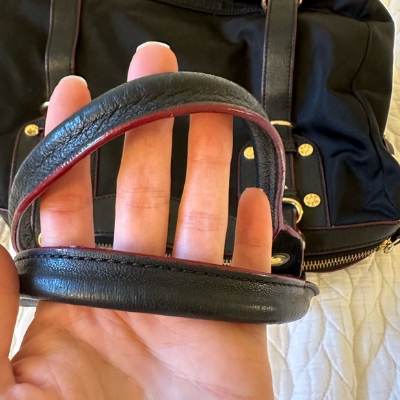 MZ WALLACE Black Nylon Satchel Handbag Leather Trim Dual Handles Gold Hardware - Picture 4 of 5